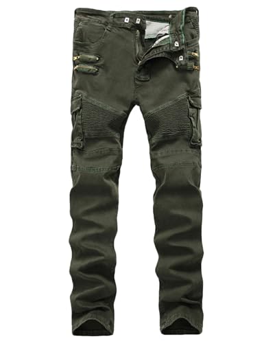 Men's Biker Zipper Deco Washed Straight Fit Jeans Skinny Fit Stretch Fashion Hip Hop Denim Jeans Pants