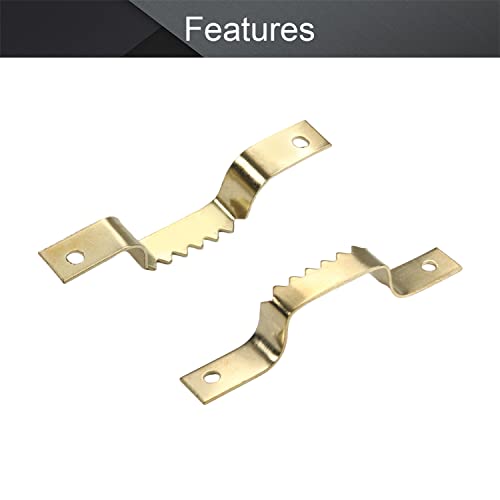 Image of MroMax 20PCS Sawtooth Picture Hangers Iron Picture Hangers 2.44 inch x 0.31 inch Double Hole Picture Frames Hangers for Hanging Clock Paintings Artwork Picture Frame Hook Photos Gold