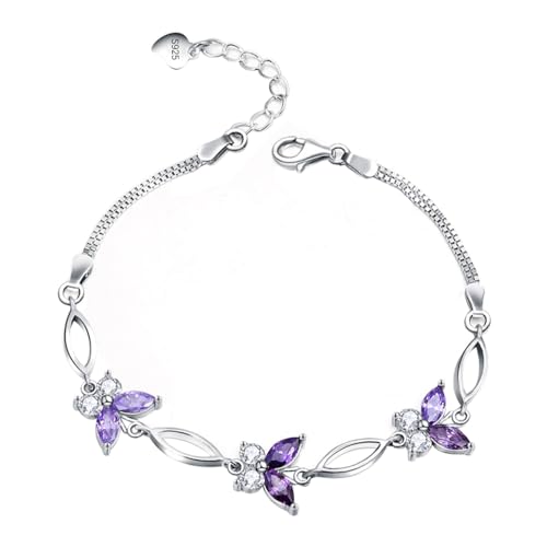 Gifts for Women S925 Sterling Silver Purple Butterfly Bracelet,Adjustable Charm Bracelets Jewelry Present for Women,Anniversary Holiday Christmas Birthday Gifts for Mother Wife Daughter