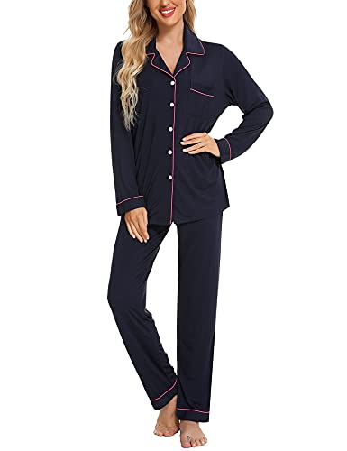 Senert Pajamas Set For Women Long Sleeve Sleepwear Soft Button Down Shirt with Long Pants Pj Lounge Sets S-XXL2