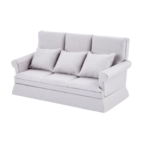 FINGERINSPIRE Canapé Maison de Poupée 161x75x80mm Gris Clair Bouleau Naturel Miniature Canapé Maison de Poupée Canapés Miniature avec Design à Trois...