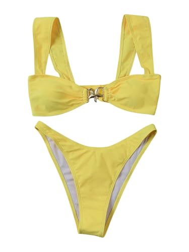 Milumia Women's Bikini Sets Two Piece Swimsuit Wide Strap Tie Back High Cut Starfish Bathing Suit3