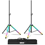 GZGDLJQ Heavy Duty Speaker Stands Pair LED Multi Colors, DJ Speaker Tripod Stands Adjustable Height 40-67 Inch, 35mm Compatible Insert, with Safety Pin, Support 66 LB