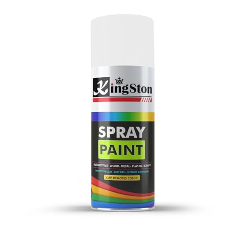 Image of Kingston Acrylic Spray Paint for Metal, Wood, Wall & Plastic, Multi-Surface DIY Paint, Quick Dry, Smooth Gloss Finish, 400ml Can, Glossy White, 1 Pc