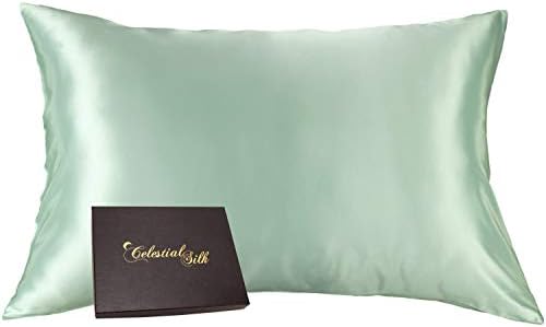 Celestial Silk 100% Silk Pillowcase for Hair Zippered Luxury 25 Momme Mulberry Silk (Queen, Mint Green)