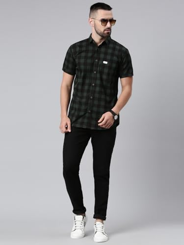 Image of Majestic Man Men Cotton Checkered Half Sleeve Slim Fit Casual Shirt