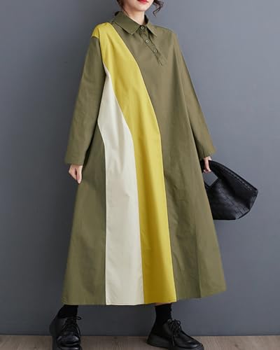 Image of ellazhu Womens Fall Casual Patchwork Funky Long Sleeve Designer Dress Loose Blouse GY2787 A