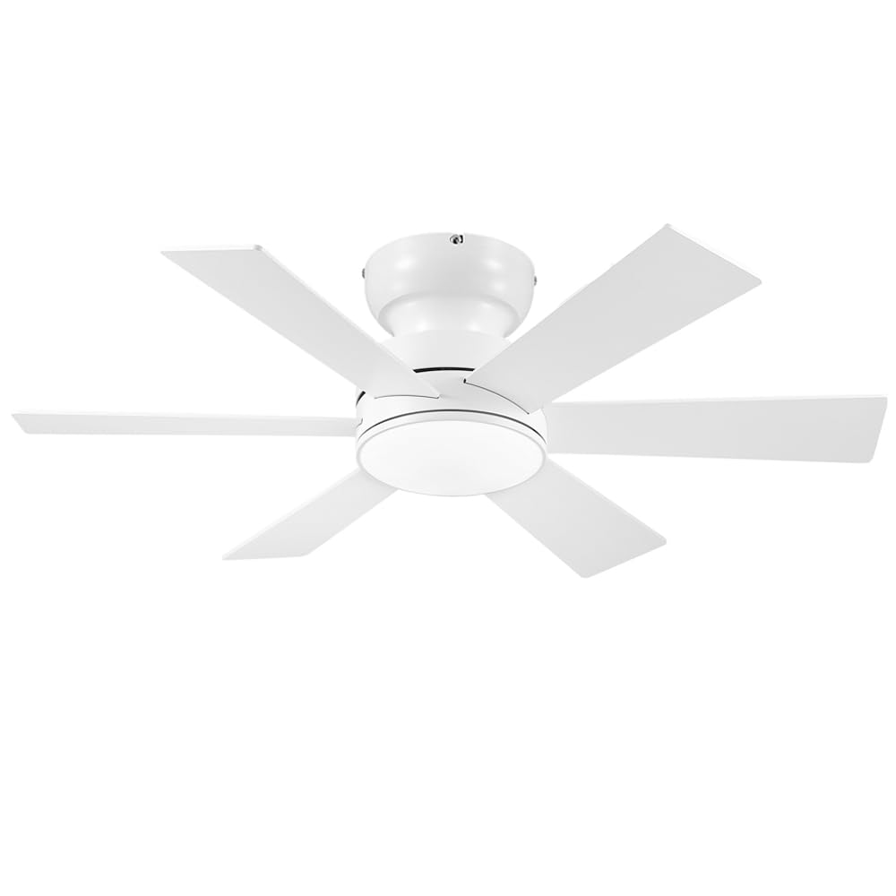 46 inch Ceiling Fans with Lights, Ceiling Fan with Remote APP, Dual-Sided Modern/Rustic 6 Blades, Reversible, 3CCT, Flush Mount Low Profile Ceiling Fan with Lights Bedroom Kitchen Indoor White