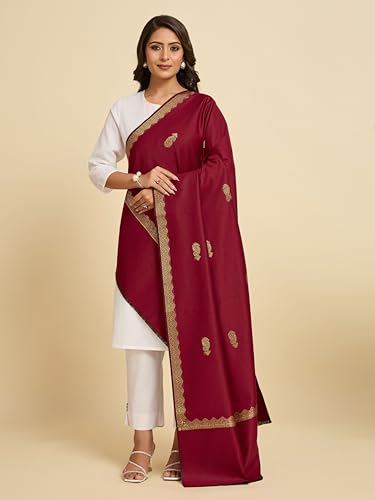 Image of Weavers Villa - Women's Beautiful Maroon Shawls, Stoles