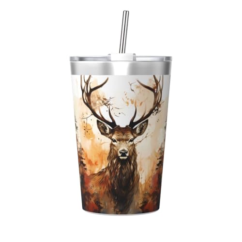 Little Deer Forest - Termo de viaje con estampado de bosque de ciervos, botella de agua deportiva a prueba de fugas para coche portátil