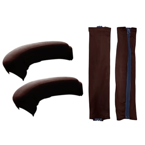 Image of HOKIPO 'SereneSolids' 140 GSM Armrest Covers for Office Chair (Zipper Style), 1 Pair, Coffee (AR-5934-CFE)