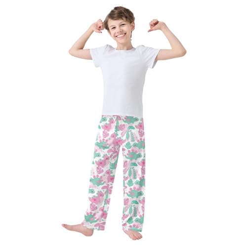 Dinosaur with Love Heart Boys Long Pants Soft Trousers Elastic Waist Kids Lounge Bottoms with Pockets S-XL2
