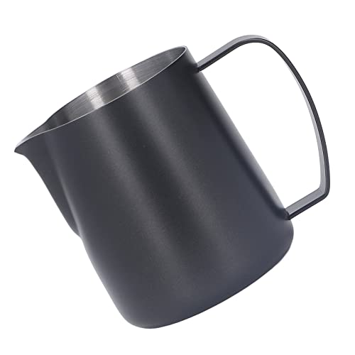 BAOFUYA Jarra para Espumar Leche de Acero Inoxidable, Diseño Duradero, Ideal para Latte Art, Capacidad de 450 Ml para Entusiastas del café (BLACK)
