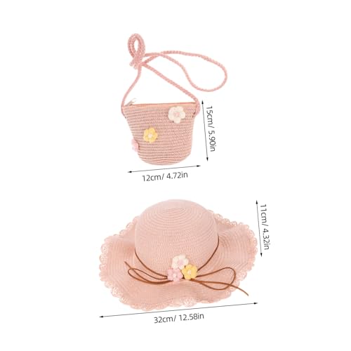2pcs Beach Hat and Bag Set Foldable Straw Sun Protection Hat with Matching Purse for Summer Fun for Family Outings Stylish and Comfortable for Vacation Adventures Pink2
