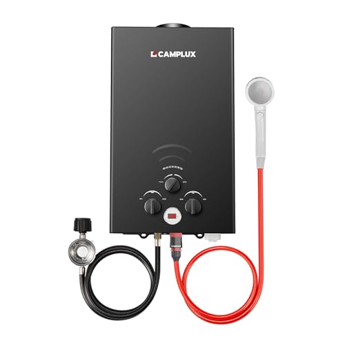CAMPLUX Tankless Water Heater - 2.64GPM Portable Propane Heater for Off Grid, Camping, Outdoor Shower - 68,000 BTU - BW264B - Black