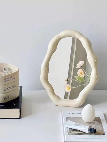 Cloud Shaped Vanity Mirror - Adjustable Tabletop & Wall Mount Makeup Mirror | 360 Swivel Aesthetic Desk Mirror for Bedroom/Office (White)