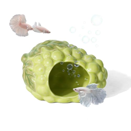 Image of Ceramic Aquarium Decor Cute Grape Green Betta Fish Tank Hide