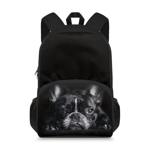 HUGS IDEA Zaini per bambini per ragazzi e ragazze 15 pollici borse scolastiche borsa per studenti università zaino scuola, Bulldog francese nero