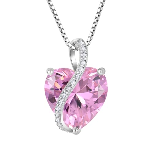 Yl Collar De Corazón Plata De Ley 925 Con Colgante De Circonita Rosa Con Piedra Natal De Octubre Para Mujer Yl Collar De Corazón Plata De Ley 925 Con Colgante De Circonita Rosa Con Piedra Natal De Octubre Para Mujer