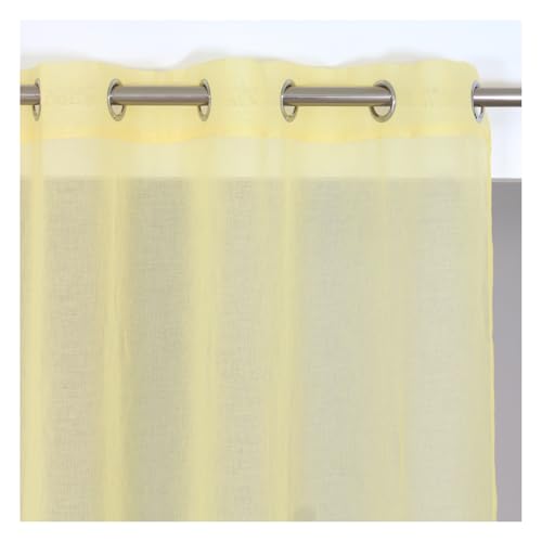 ROCLE Voilage Charlotte Jaune Citron | Oeillets Argent Mat | 140 x 260 cm