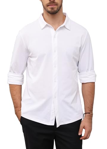 ZTN Men's Casual Stretchy Short Sleeve Button-Down Shirts UV50+ Moisture Untucked Dress Shirts