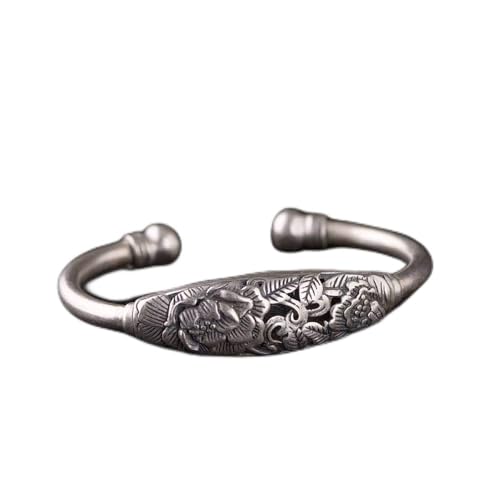 Bracelet en argent S925 ouvert relief 3D fleur sculpture tempérament classique