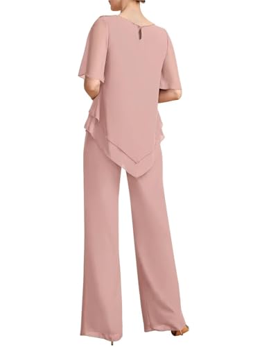 Women's 2 Pieces Separates Mother of The Bride Pants Suits Jumpsuit/Pantsuit Chiffon Scoop Outfits with Beading4