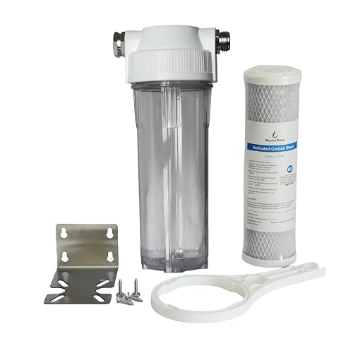 Image of Uni X1 Clear RV Water Filter Housing with High Efficiency Activated Carbon Filter 2.5X10 inch, Heavy Duty Stainless Steel Bracket