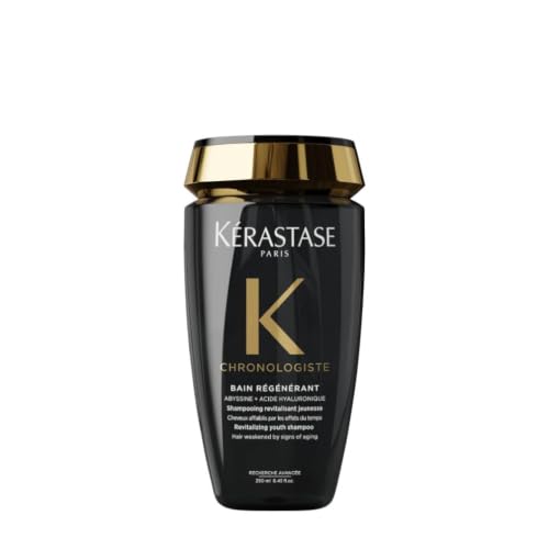 Kérastase Chronologiste Bain Régénérant Shampoo Anti-Aging Pflege mit Hyaluronsäure & Abyssin für kräftigeres glänzenderes Haar mit Feuchtigkeit ohne Parabene & Farbstoffe 250 ml