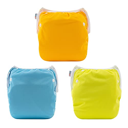 Image of ALVABABY Baby Swim Diapers 3pcs One Size Reuseable Washable & Adjustable for Swimming Lesson & Yellow Orange Blue 3SWY19