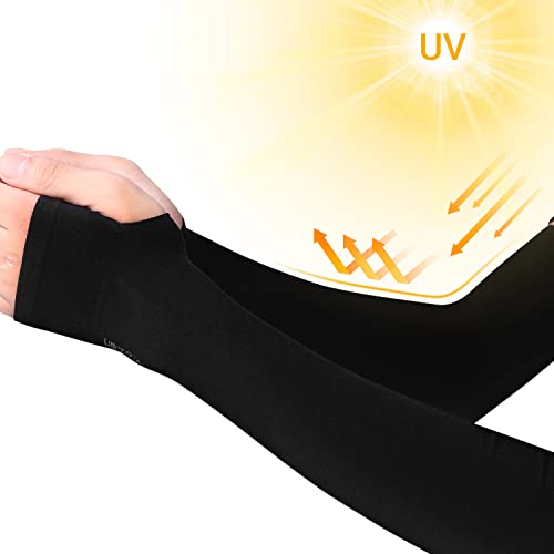 6 Pairs Black Arm Sleeves for Men Women UPF50+ UV Protection Cooling Sun Sleeves Sports Compression Sleeve to Cover Arms with Thumb Hole3