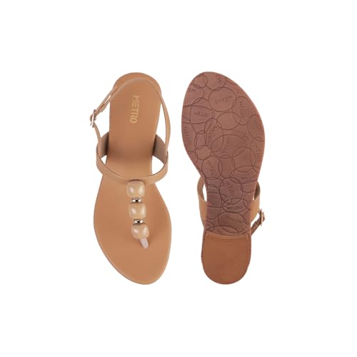 Image of Metro Women Faux Leather Beaded Thong Casual Sandals