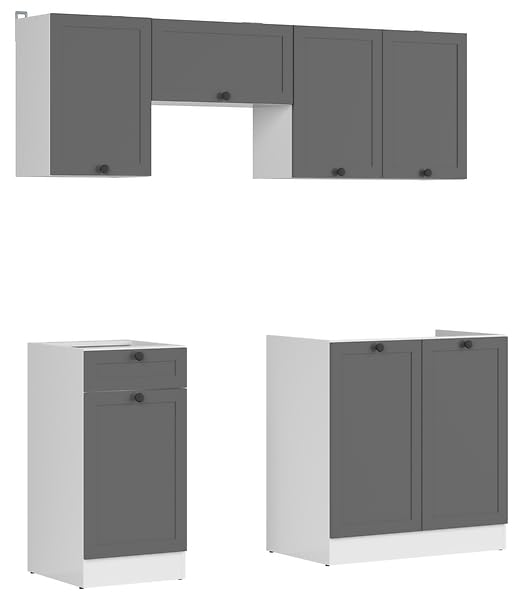 PEGANE Cuisine complète 180 cm,Ensemble de Meuble de Cuisine Coloris Gris Graphite/Blanc, sans Plan de Travail