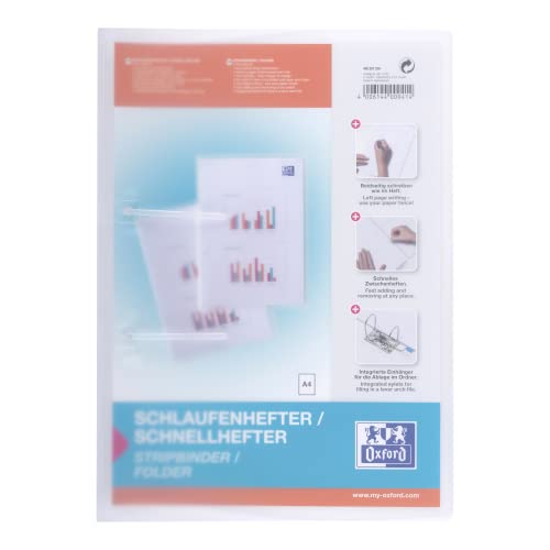 Oxford Schlaufenhefter A4, aus Kunststoff, transparent, farblos, 10 Stück