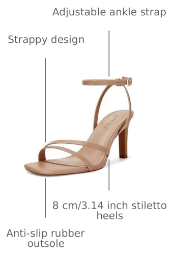 Image of SOVANYOU Heeled Sandals for Women Dressy Square Open Toe Strappy High Heels with Ankle Strap for Wedding Party Daily Wear