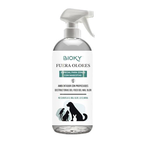 Bioky Fuera Olores 1L | Eliminador de Olores de Mascotas y Repelente | Neutraliza y Quita el Mal Olor, Ambientador para Casas con Animales | Alfombras, Textil, Césped Artificial, Sofá, Coche (1L)