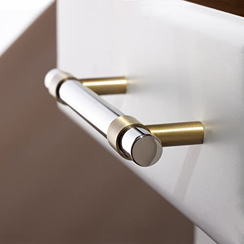 Winking Moon 5 Inch Hole Center Cabinet Pulls Solid Stainless Steel With Brushed Brass Gold Decorative Handles, 6-3/4 Inch Overall Length #TOP4