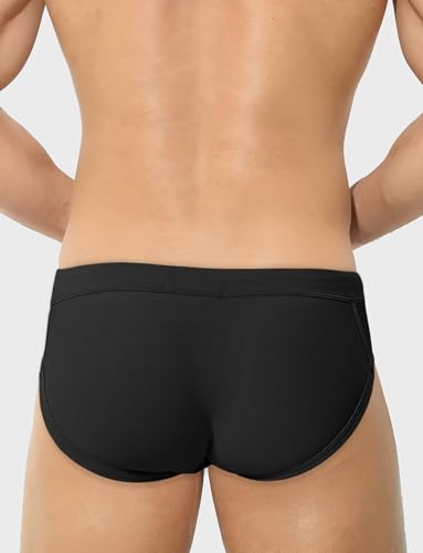 FEOYA Men’s Swim Briefs Low Rise Swimsuit Bikini Surf Bathing Suit Thong Shorts Side Hollow Zip Front2