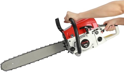 1 Juego de 58 CC motosierra térmica,Motosierra de gasolina de 20 pulgadas, motosierra de gasolina portátil de 2 tiempos para corte de madera y árboles en granja (rojo)