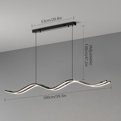 Lámpara lineal LED de techo ondulada para iluminar la isla de cocina moderna 8