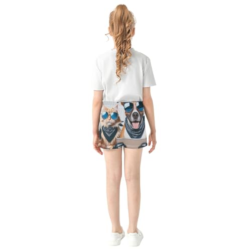 Girls Athletic Lounge Shorts Tech Cool Cat Dog Print Comfy Summer Casual Pajama Shorts for Kids Teens, X-Small3