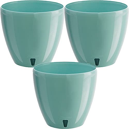 DECOPOTS5.5" Self Watering Planter - 3 Pack Indoor/Outdoor Decorative Flower Pots with Drainage Cartridge and Water Level Indicator (5.5", Jade)