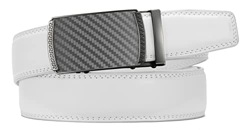Image of Chaoren Leather Ratchet Belt 2 Pack Dress with Click Sliding Buckle 1 3 /8 inch in Gift Set Box - Adjustable Trim to Fit