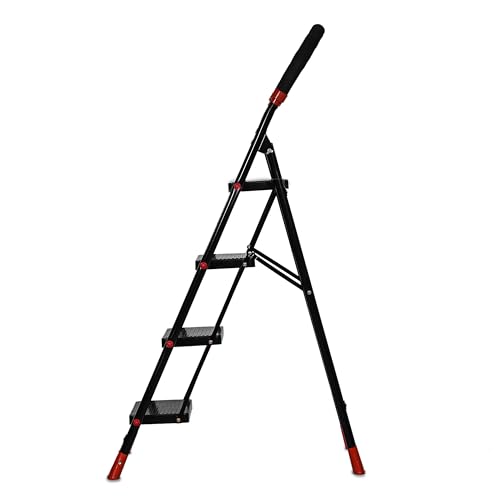 Image of FLIPZON Halo Foldable 4 Step Ladder for Home and Office Use | Alloy Steel | Wide Steps | Wobble-Free | Skid-Free Steps | Durable Safety Ladder | Rust Free | Anti-Skid (Black)