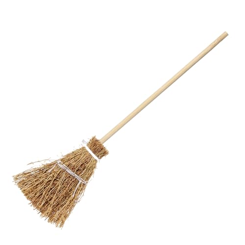 Hiemible Vassoura de bruxa decorativa - pequena vassoura de palha, decoração para teatro e festas acessório de disfarces para reuniões familiares e atuações