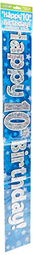 9ft Banner Happy 10th Birthday Blue holographic