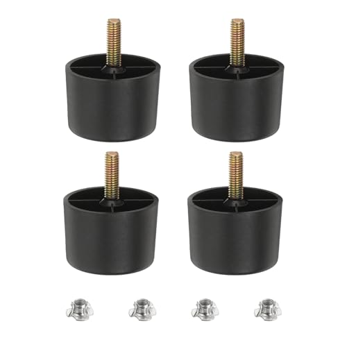 Confezione e Dimensioni: Materiale: Plastica; Colore: Nero; Lunghezza/Diametro Superiore: 50mm / 2 pollici; Altezza: 35mm / 1,4 pollici; Contenuto della Confezione: Set di 4 Gambe per Mobili, 4 Pz Dadi a Quattro Punte