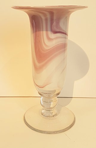 Oberstdorfer Glashütte Violet vaas met voet tulpenvaas gekleurde glazen vaas met grote opening paars wit gemarmerd decoratief kristalglas bloemenvaas aan de voet mondgeblazen hoogte ca. 25 cm - Afbeelding 6