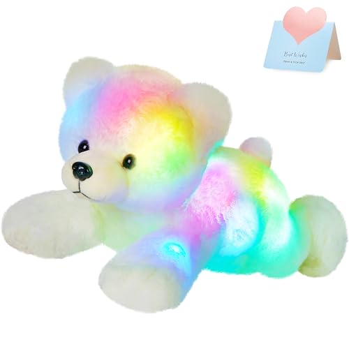 Glow Guards Light up Stuffed Polar Bear LED Soft Plush Toy with Magic Night Lights Glow in The Dark Birthday Holiday for Toddler Kids