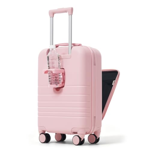 Image of 20 Inch Checked Suitcase with TSA Lock Travel Duffel Bag Wet-Dry Toiletry Bag, Pink Front-Opening